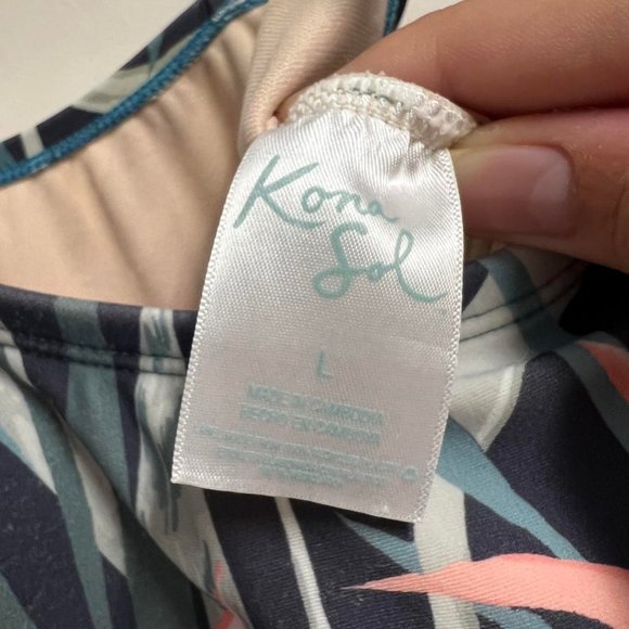 Kona Sol Swimsuit Womens Small Floral Green Pink One Piece Medium Coverage - Picture 3 of 4